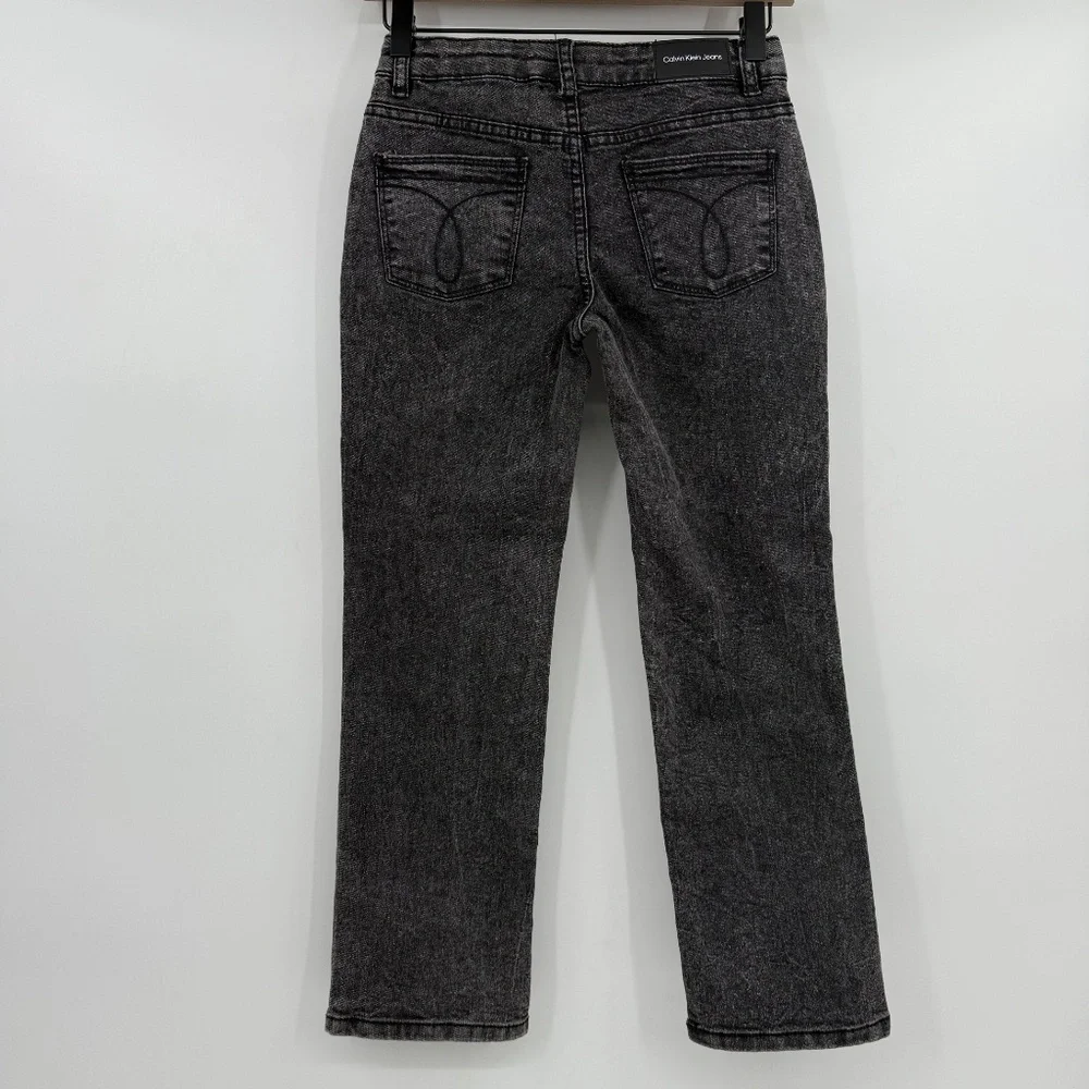 Calvin Klein Jeans Youth Girl 10 Black Mid Rise Straight Denim Acid Wash Stretch